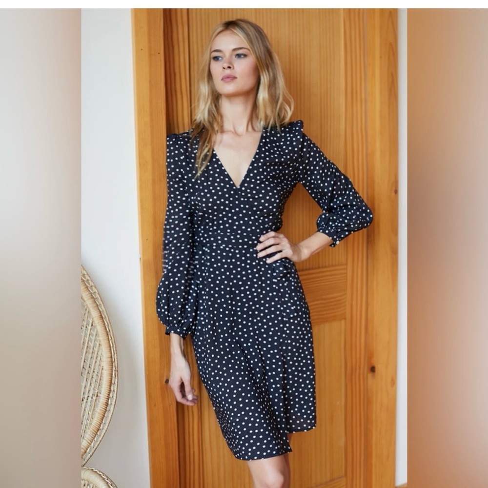 Emerson Fry Juliette Polka Dot Wrap Dress Size Small Black White